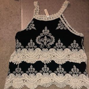 Black and cream lace tank
